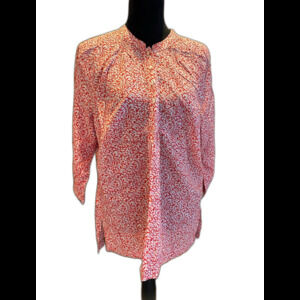Eddie Bauer Womens Plus Size XL Orange Print Boho Peasant Relaxed Fit Top